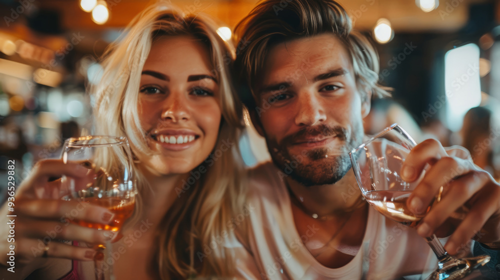 A couple enjoying a romantic dinner with wine, exchanging loving glances. Perfect for advertising romantic dinners and intimate moments. A couple enjoying a romantic dinner with wine, exchanging loving glances. Perfect for advertising romantic dinners and intimate moments.