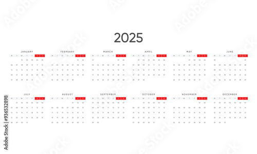 vector 2025 calendar. 2025 calendar template. printable 2025 calendar