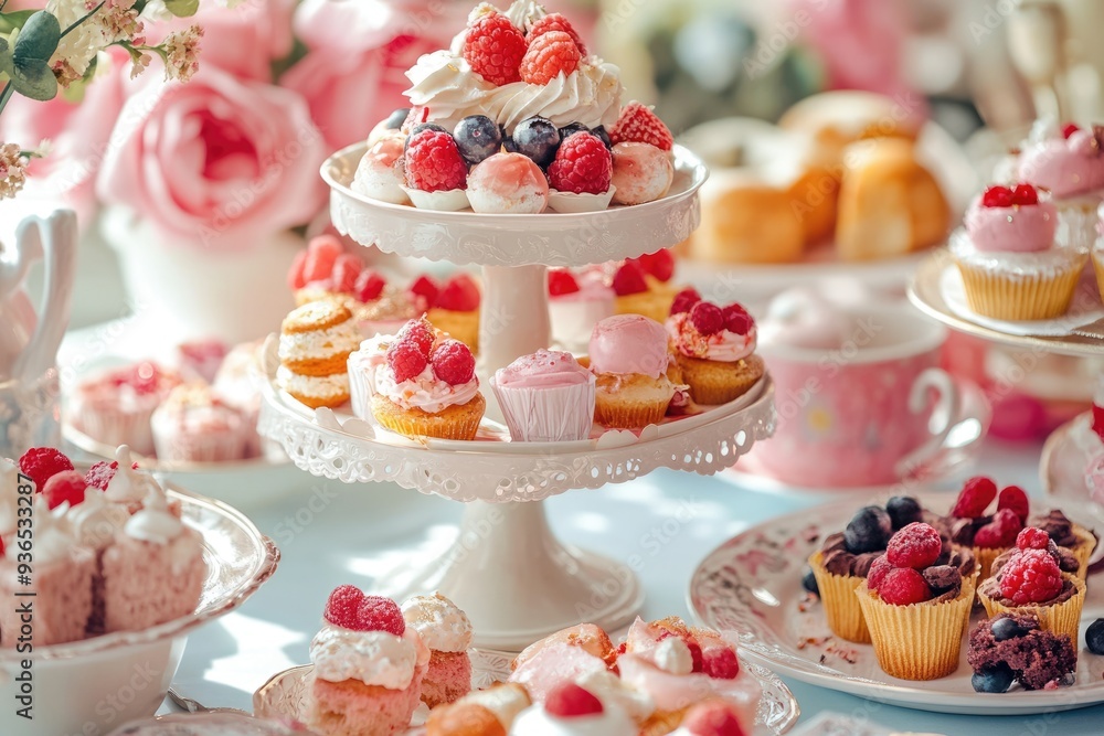 Alice In Wonderland Tea Party. Magical and Colorful Afternoon Tea Set with Tasty Desserts and Savories for High Tea Celebration Alice In Wonderland Tea Party. Magical and Colorful Afternoon Tea Set with Tasty Desserts and Savories for High Tea Celebration