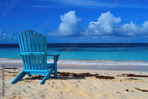 Adirondack Beach Chair. Relaxing Caribbean Chair on Colorful Blue Beach