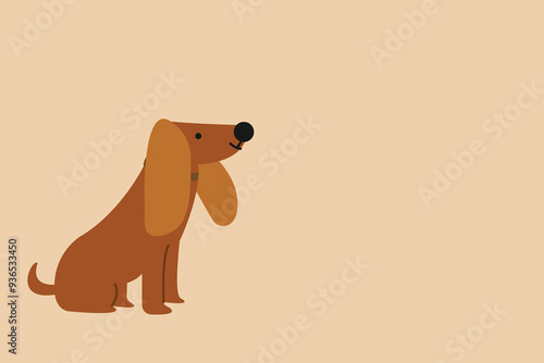 Cute brown dog sitting, vector with copy space