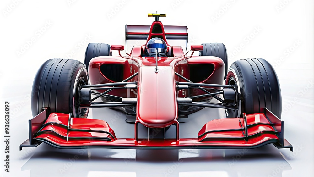 Naklejka premium High-performance Formula One racing car isolated on a white background, showcasing sleek design, bold colors, and advanced aerodynamic features.