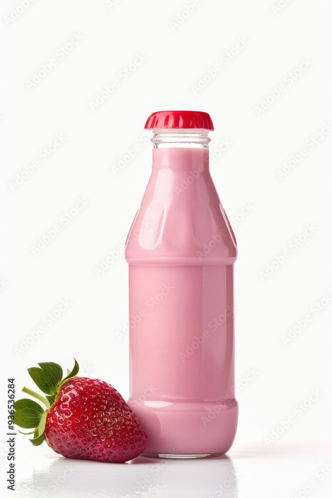 Yogurt Drink. Probiotic Dairy Bottle with Strawberry Flavor Isolated on White Background Yogurt Drink. Probiotic Dairy Bottle with Strawberry Flavor Isolated on White Background