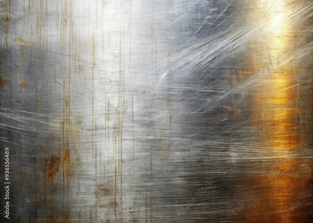 Fototapeta premium High-contrast background texture featuring scratched and weathered aluminum surface with visible steel undertones, perfect for industrial or technological design elements.