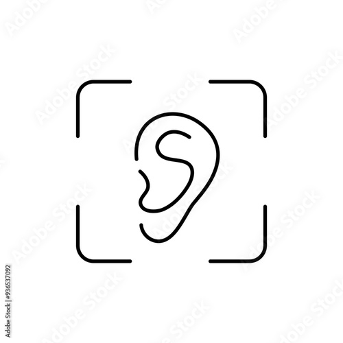 Minimalist ear illustration within focused frame highlighting auditory features