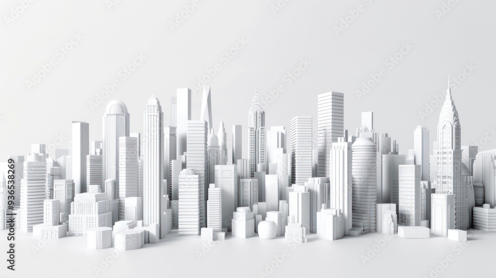 Monochromatic view of a detailed white city model texture Monochromatic view of a detailed white city model texture