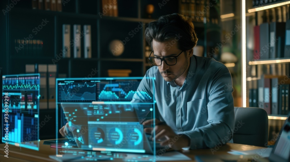 The man analyzing data The man analyzing data