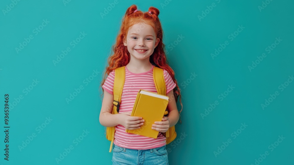 The girl with backpack and book The girl with backpack and book