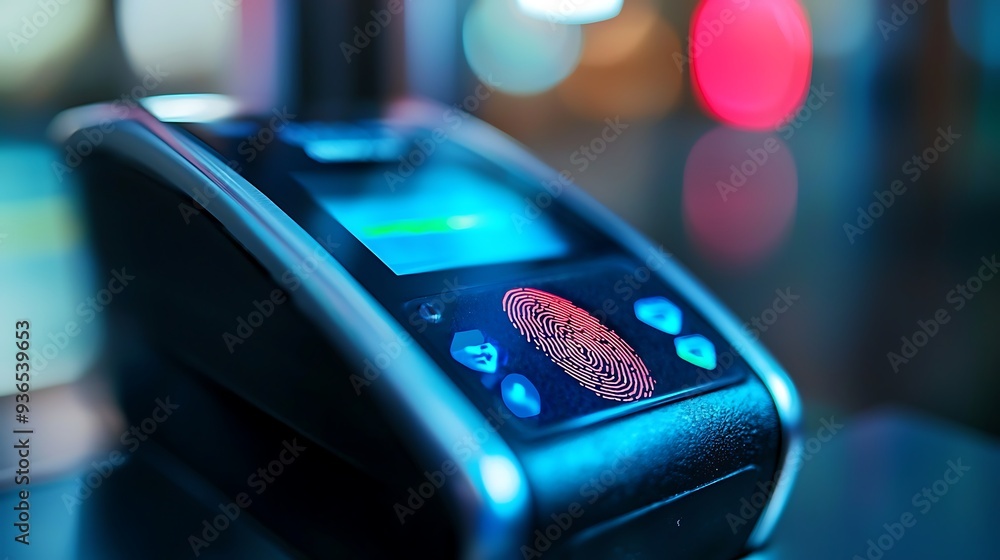 Close-up of digital wallet with fingerprint scanner, highlighting the use of biometrics for secure access, Wallet fingerprint scanner, Biometric digital finance Close-up of digital wallet with fingerprint scanner, highlighting the use of biometrics for secure access, Wallet fingerprint scanner, Biometric digital finance