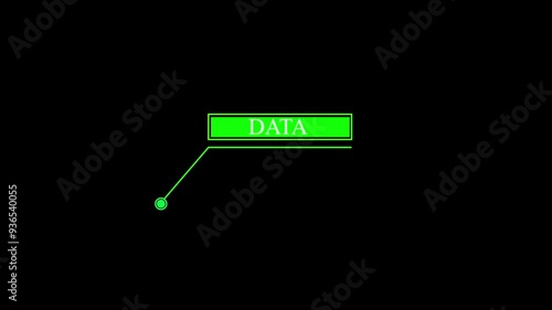 Animation of HUD elements with text DATA . Animate a white callous for text. HUD elements on black background.