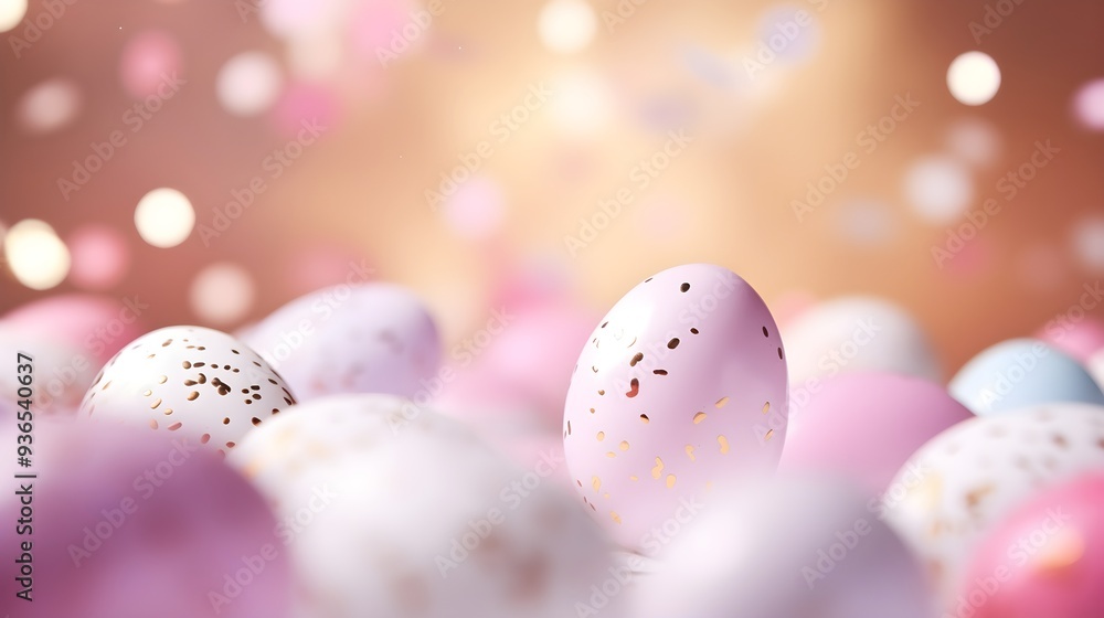 Floating colorful Easter eggs on a bright, soft-focus background. Floating colorful Easter eggs on a bright, soft-focus background.