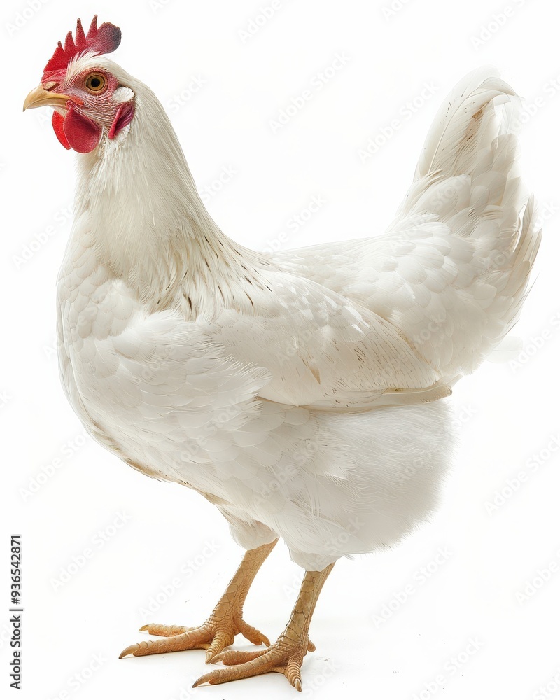 Fototapeta premium White Hen. Standing Poultry Bird Isolated on White Background