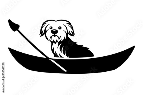 Maltese dog canoeing on a white background