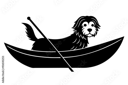 Maltese dog canoeing on a white background