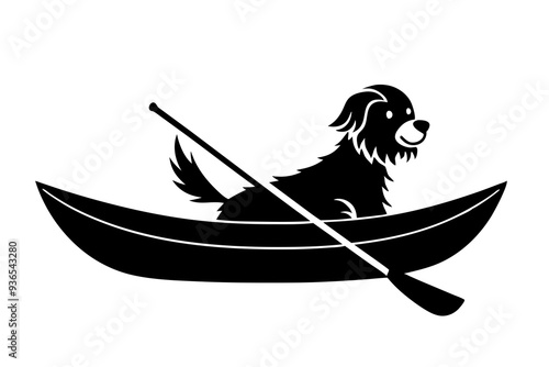 Maltese dog canoeing on a white background