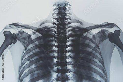 A skeleton's back is shown in a black and white photo
