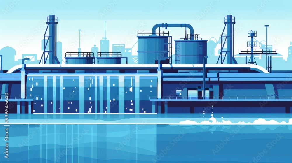 Obraz premium Water Treatment Plant in Modern Urban Settings: Purification and Recycling Processes