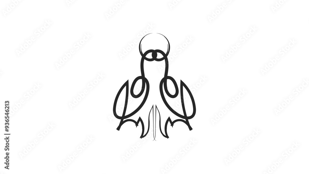 Monochrome illustration of a squid, featuring intricate details of its tentacles and body Monochrome illustration of a squid, featuring intricate details of its tentacles and body