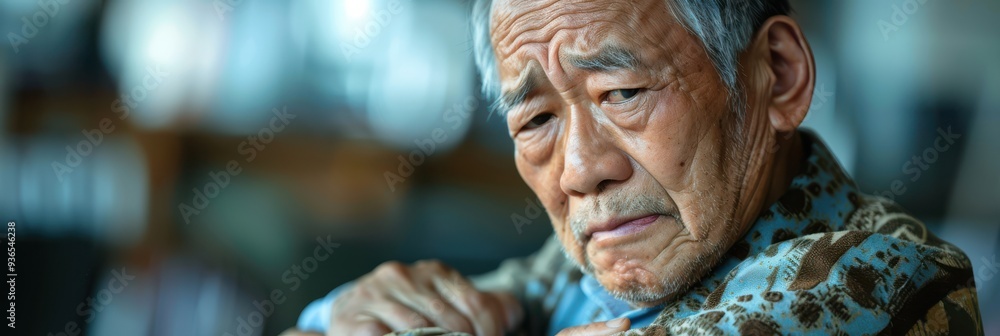Elderly man with a serious expression, dark background. Free copy space for text. Elderly man with a serious expression, dark background. Free copy space for text.