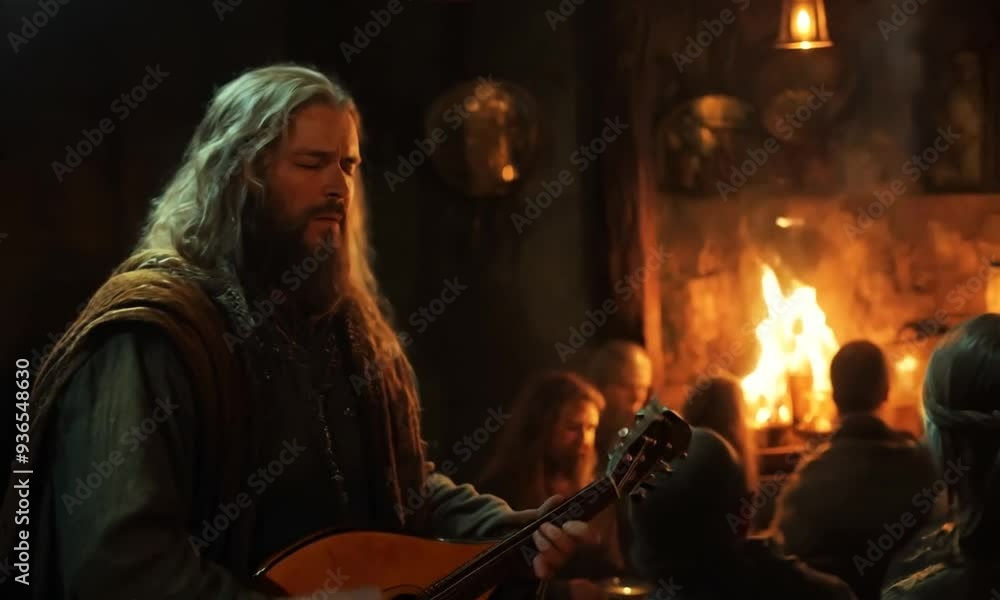 Norse skaldic bard playing guitar Norse skaldic bard playing guitar