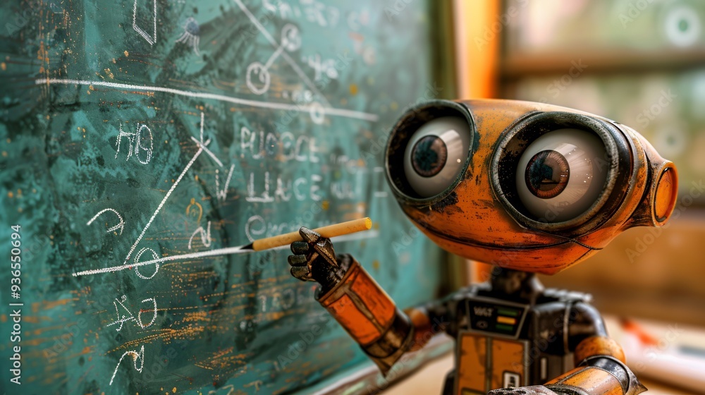 Cute robot on classroom with copy space Cute robot on classroom with copy space