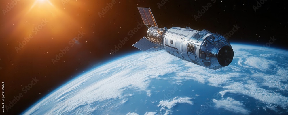 Fototapeta premium A mission to build an early warning system for cosmic threats, protecting Earth with advanced technology, space exploration, Earth defense, technological innovation