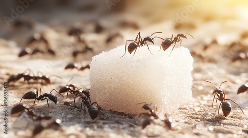 Ants covering a sugar cube, highly detailed closeup  Sweet Attraction, Pest Problem