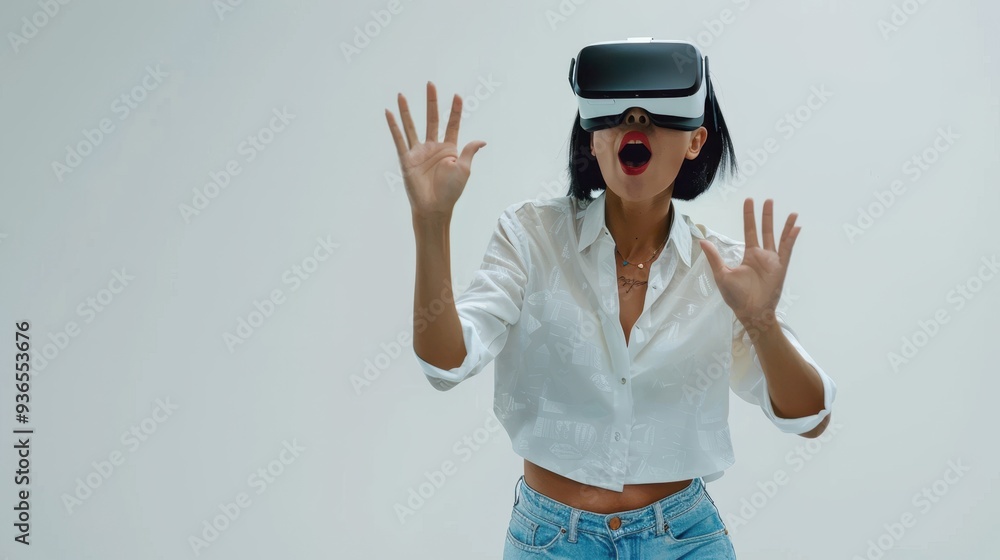 The woman in VR headset The woman in VR headset