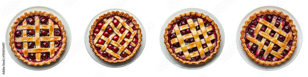 set of A cherry pie on a plate, top view, isolated a transparent background set of A cherry pie on a plate, top view, isolated a transparent background