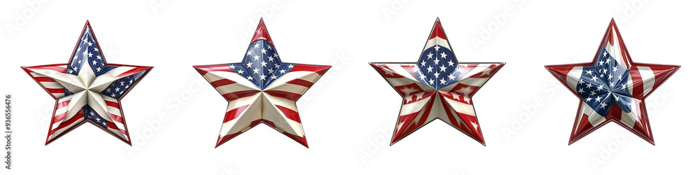 set of A 3D glossy star with American flag pattern on a transparent background set of A 3D glossy star with American flag pattern on a transparent background