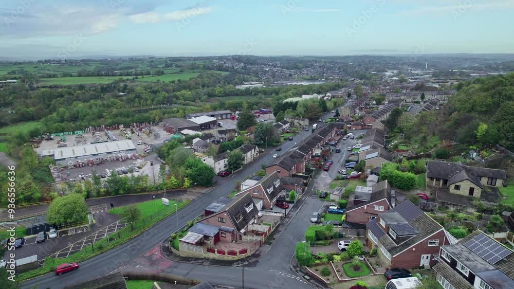 Aerial view of a small urban town scene in West Yorkshire, England Aerial view of a small urban town scene in West Yorkshire, England