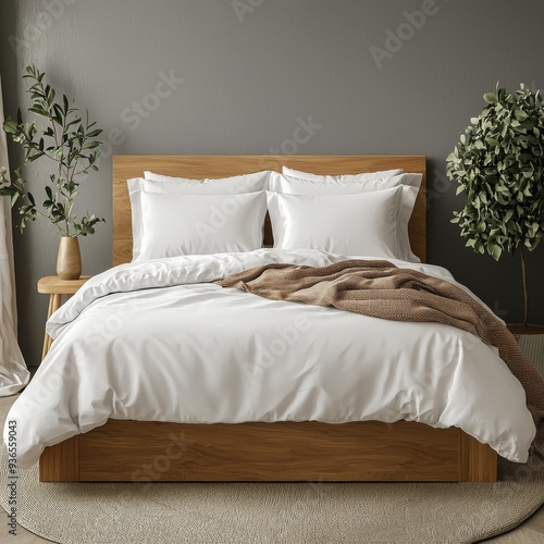 Classic bed with pillow and throw created with generated ai