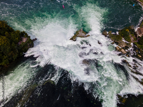 View from Top to a huge European waterfall with wild steaming Rhein water
 photo