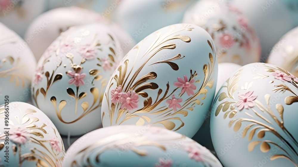 Decorated Easter eggs with intricate patterns. Elegant and luxurious festive design. Decorated Easter eggs with intricate patterns. Elegant and luxurious festive design.