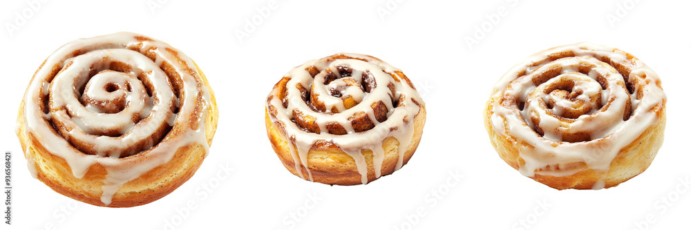 set of A Cinnamon roll with glaze, on a transparent background set of A Cinnamon roll with glaze, on a transparent background