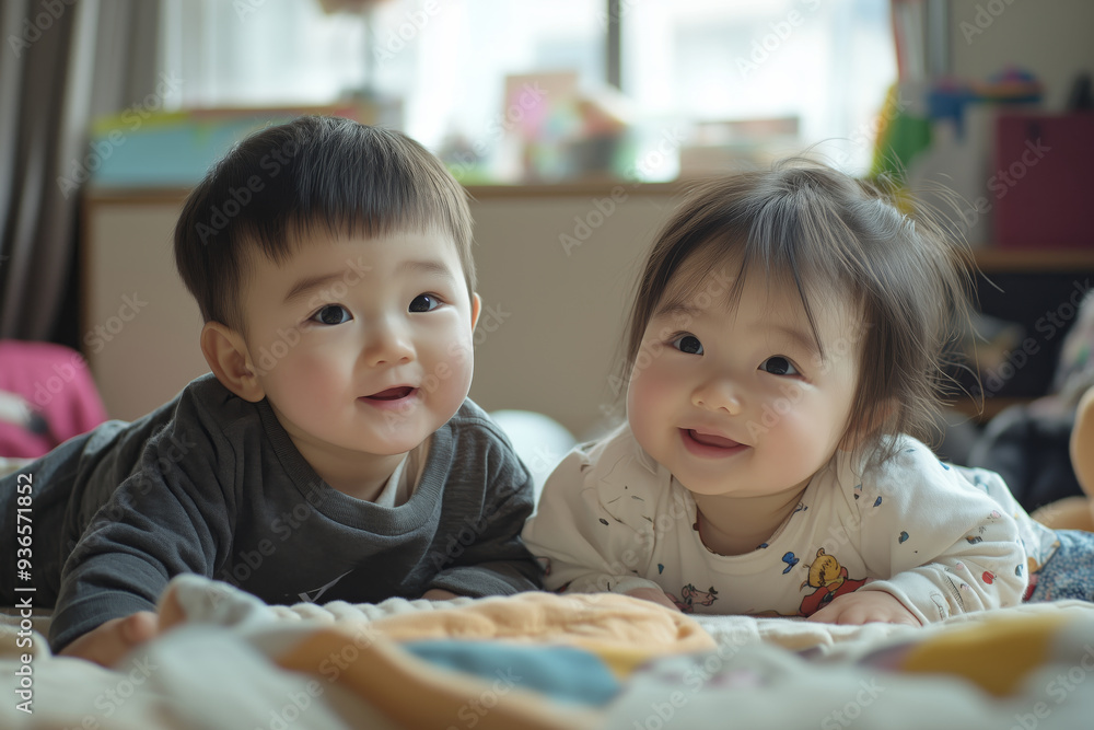 Adorable children laughing and playing together in a cozy room with colorful toys on a sunny afternoon Adorable children laughing and playing together in a cozy room with colorful toys on a sunny afternoon