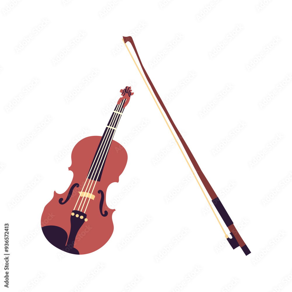 String musical instrument. Violin with a bow on a white background. Vector illustration isolate on white. Musical instrument for festive concert . String musical instrument. Violin with a bow on a white background. Vector illustration isolate on white. Musical instrument for festive concert .