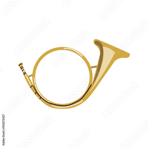 French horn musical instrument isolated on white background. Vector flat illustration for logo ,banner or education design.