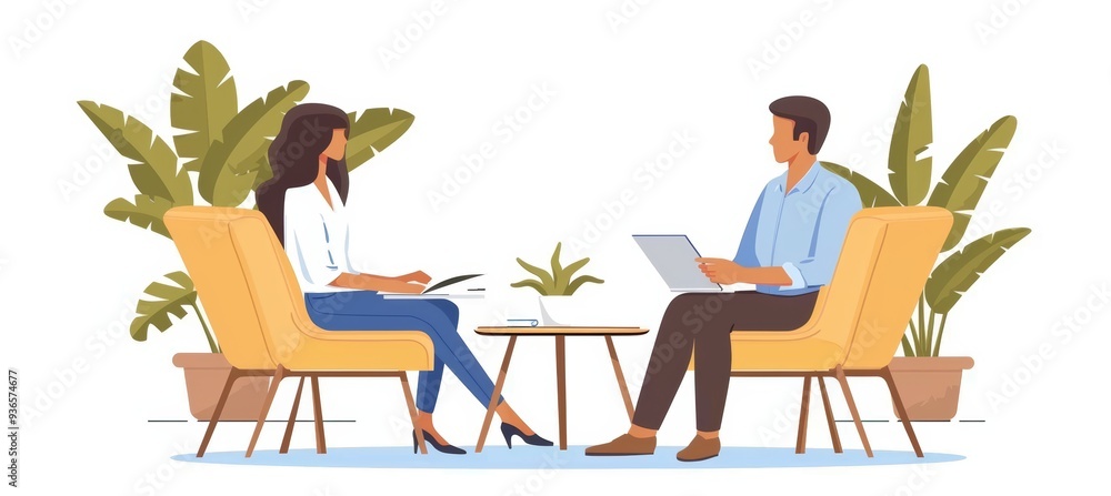 Business Meeting, Two Professionals Collaborating In A Modern Office Or Coworking Space. Business Meeting, Two Professionals Collaborating In A Modern Office Or Coworking Space.