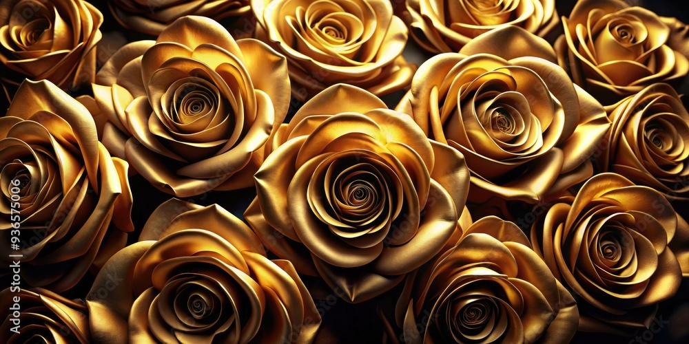 Luxurious close-up of golden roses on a dramatic black background, exuding elegance and sophistication, perfect for upscale floral designs and wallpapers. Luxurious close-up of golden roses on a dramatic black background, exuding elegance and sophistication, perfect for upscale floral designs and wallpapers.