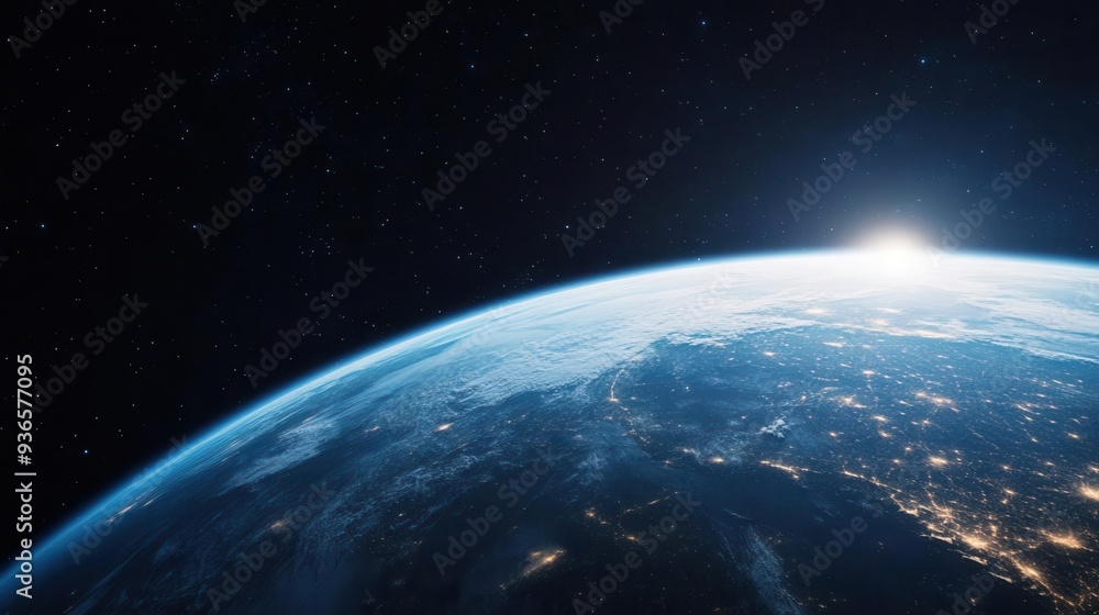 Obraz premium A space mission creating a protective barrier around Earth using advanced technology, space exploration, Earth defense, technological innovation