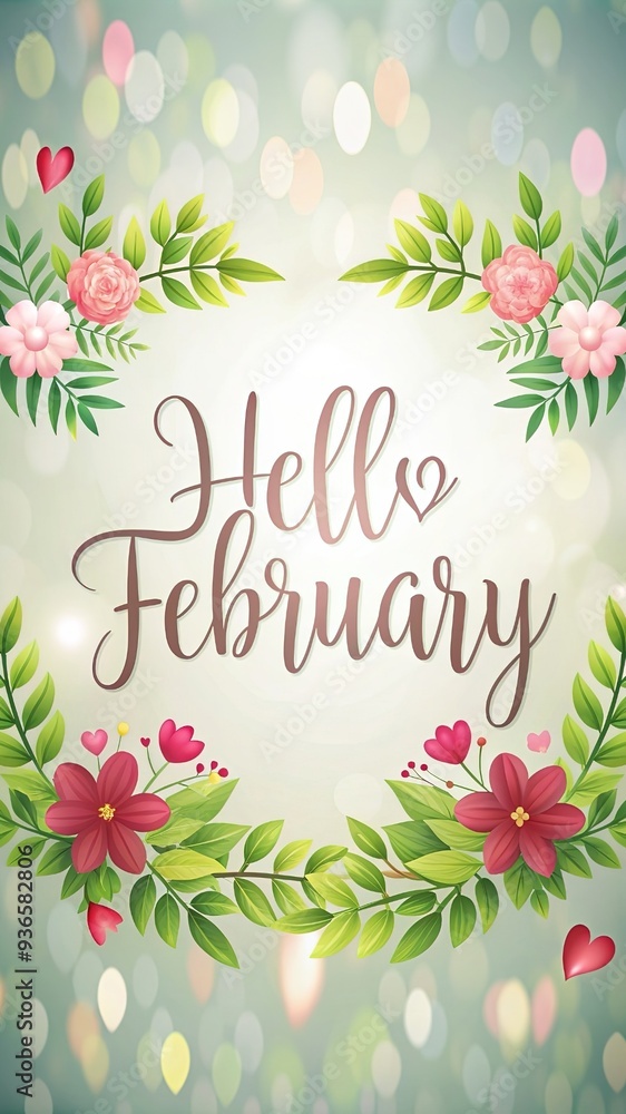 Obraz premium Happy Winter background. Hello February season. Cartoon illustration Template for Poster, Banner, Greeting, Card, Flyer, Cover, Sale, Promotion. Snowfall, Snowy weather. welcome winter design.