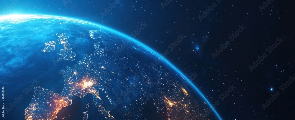 Obraz premium Cyberspace commerce visualization highlighting worldwide links cryptocurrency and internet-enabled objects on an extended banner design