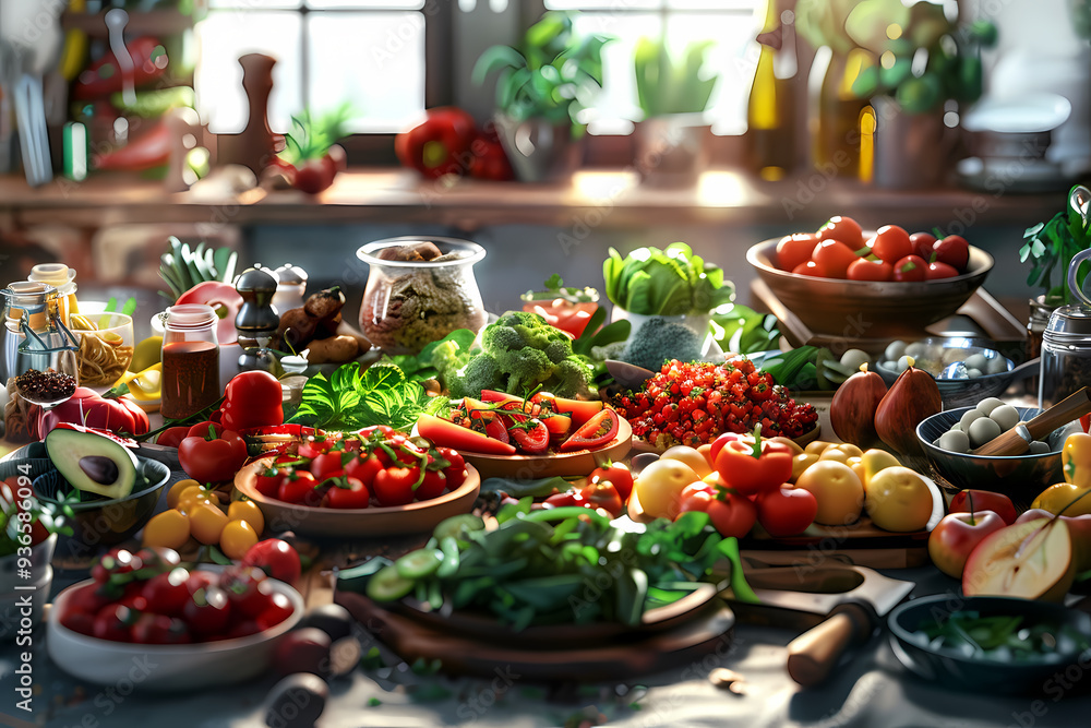 A vibrant arrangement of fresh vegetables and fruits, showcasing a colorful and healthy feast perfect for any culinary occasion. A vibrant arrangement of fresh vegetables and fruits, showcasing a colorful and healthy feast perfect for any culinary occasion.