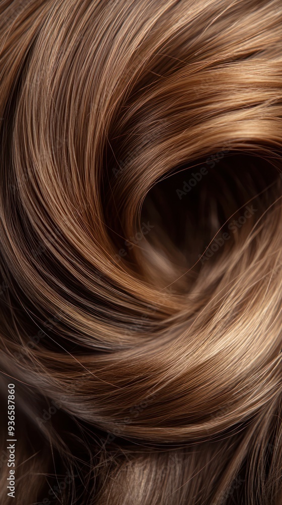 Flowing Golden Brown Hair Texture Close-Up - A close-up shot of silky golden brown hair in a flowing, wave-like pattern, showcasing the texture and shine. Flowing Golden Brown Hair Texture Close-Up - A close-up shot of silky golden brown hair in a flowing, wave-like pattern, showcasing the texture and shine.