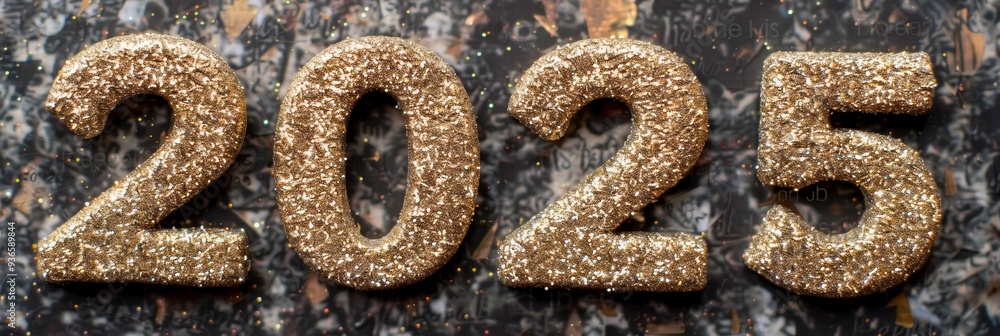 Golden Glitter 2025 Number for New Year Celebration on Festive Background with Sparkles Golden Glitter 2025 Number for New Year Celebration on Festive Background with Sparkles