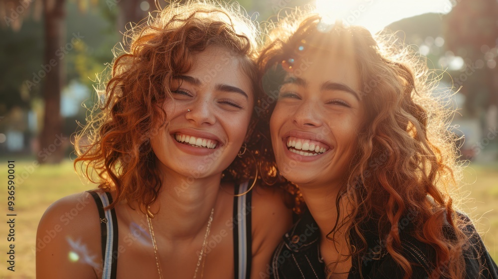 Lesbian female friends hugging tightly, laughing and enjoying the spring weather in the park, showing off their fun and trendy lifestyle with a touch of positivity. Lesbian female friends hugging tightly, laughing and enjoying the spring weather in the park, showing off their fun and trendy lifestyle with a touch of positivity.