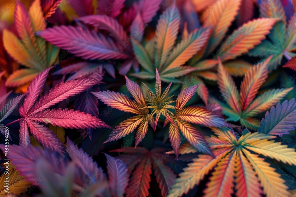 A colorful bunch of marijuana leaves, generative ai image A colorful bunch of marijuana leaves, generative ai image