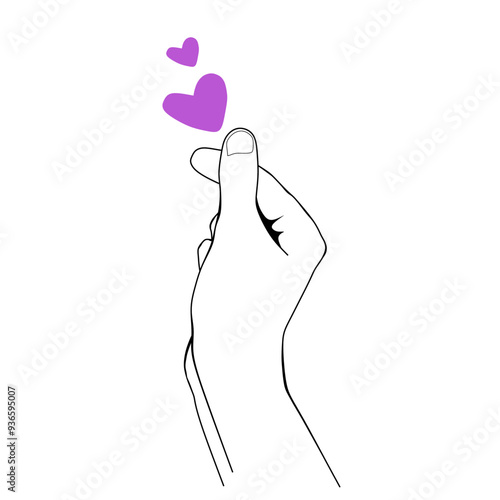 Εκτύπωση καμβά Ilustración vectorial de la silueta de una mano formando un corazón con los dedo
