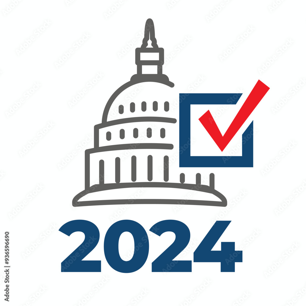 Voting 2024 Icon with Vote, Government, and Patriotic Symbolism and Colors Voting 2024 Icon with Vote, Government, and Patriotic Symbolism and Colors